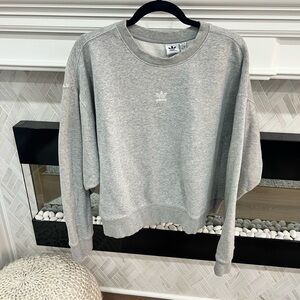 Adidas Light Gray Crew Neck Waist Length Sweatshirt with White Logo 2X